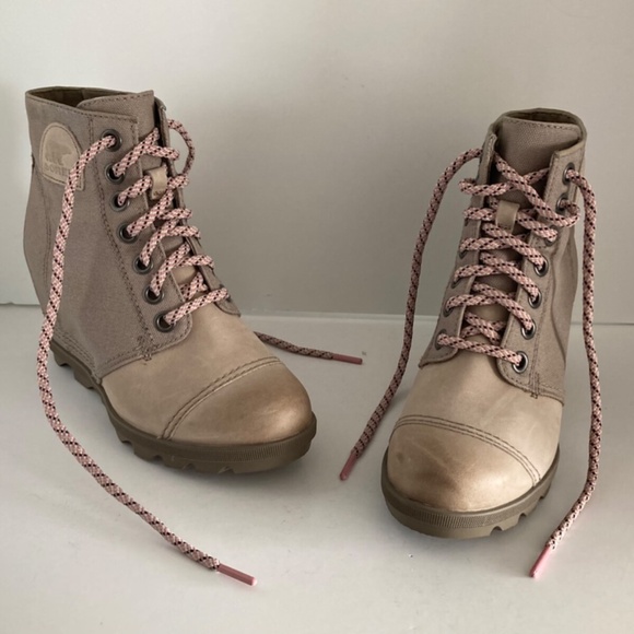 Sorel PDX Women's Boots Leather Canvas Hidden Wedge Lace-Up Round Toe 8 EUC - Picture 3 of 14